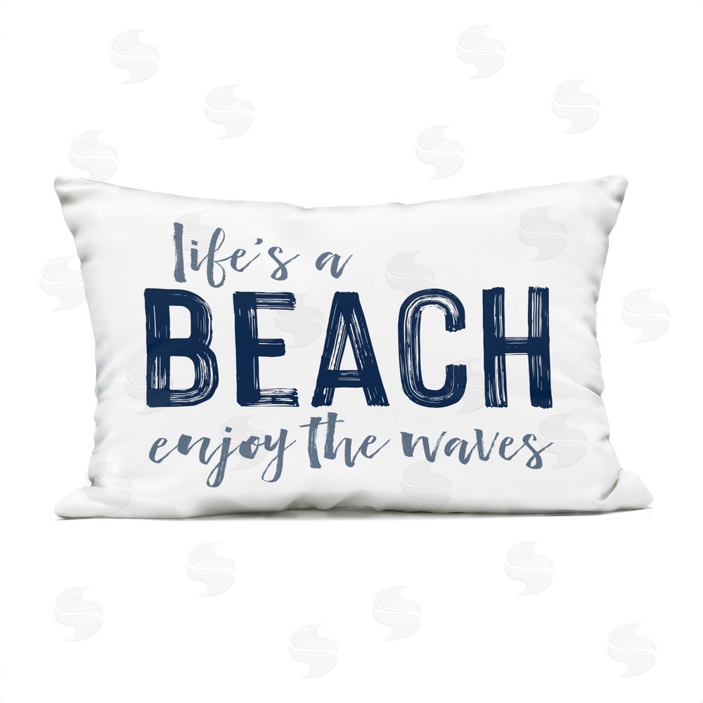 Lettered and Lined Summer Sentiment Enjoy Waves Outdoor Rectugular Printed Throw Pillow