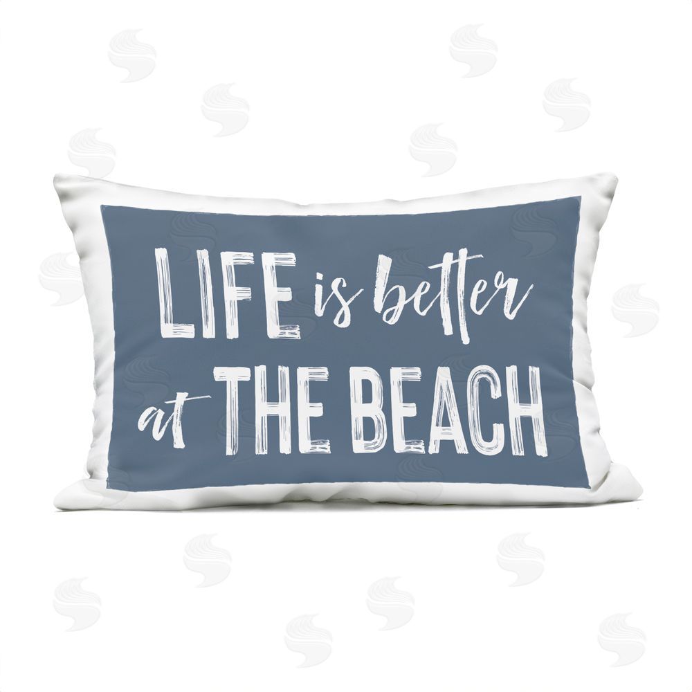 Lettered and Lined Life Better At Beach Blue Outdoor Rectugular Printed Throw Pillow