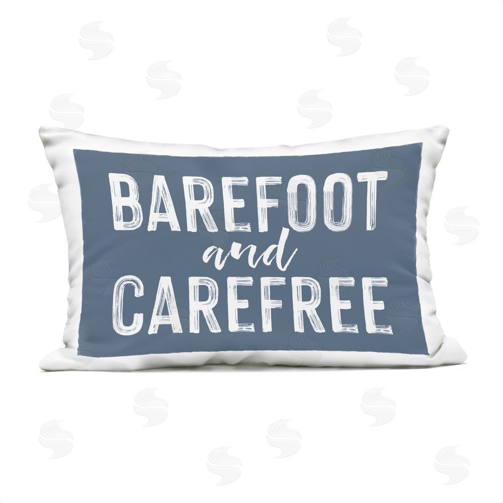Lettered and Lined Barefoot & Carefree Blue Outdoor Rectugular Printed Throw Pillow