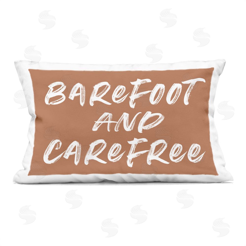 Lettered and Lined Barefoot & Carefree Brown Rectugular Printed Throw Pillow