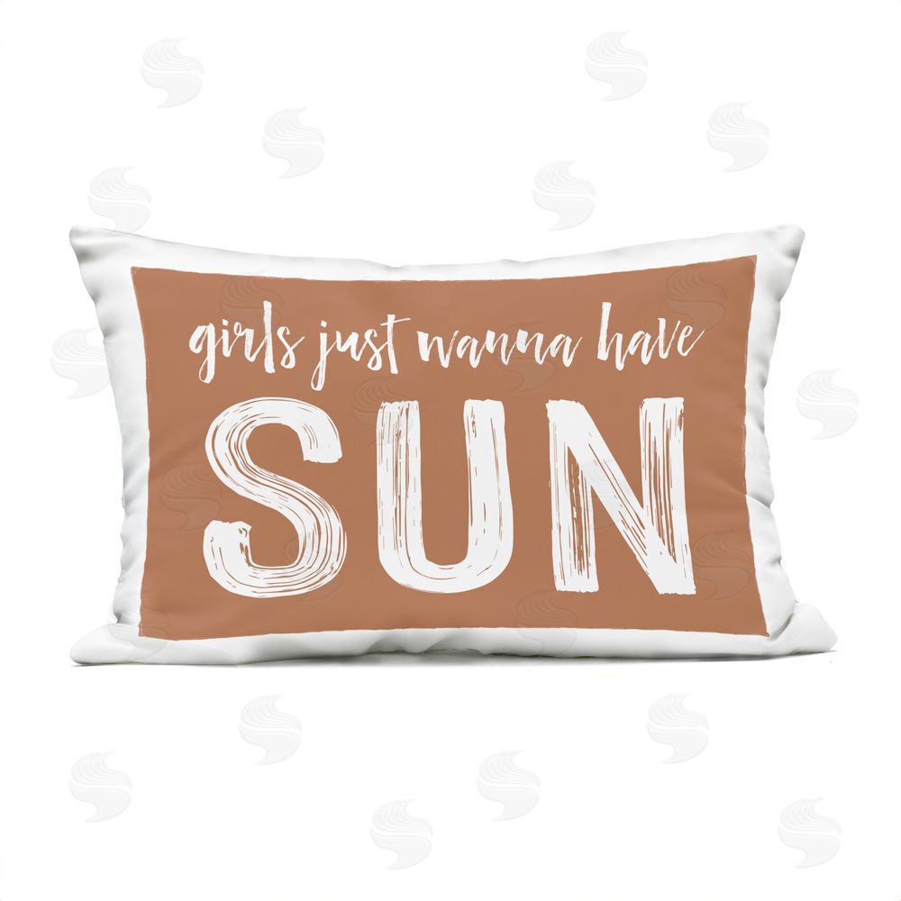 Lettered and Lined Girls Wanna Have Sun Brown Outdoor Rectugular Printed Throw Pillow