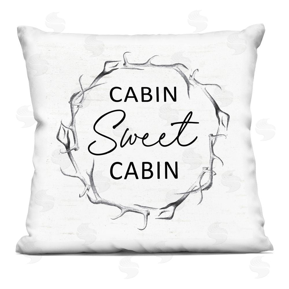 Lettered and Lined Sweet Cabin within Antlers Square Printed Throw Pillow