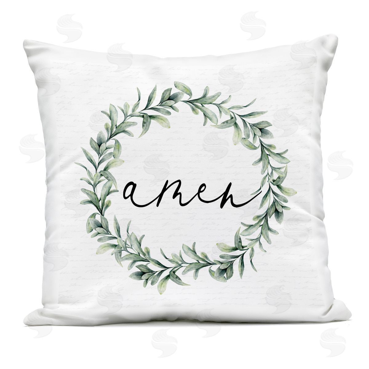 Lettered and Lined Amen Botanical Wreath & Script Outdoor Square Printed Throw Pillow