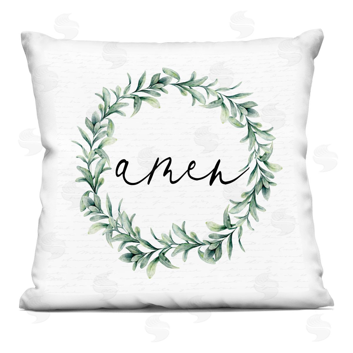 Lettered and Lined Amen Botanical Wreath & Script Square Printed Throw Pillow