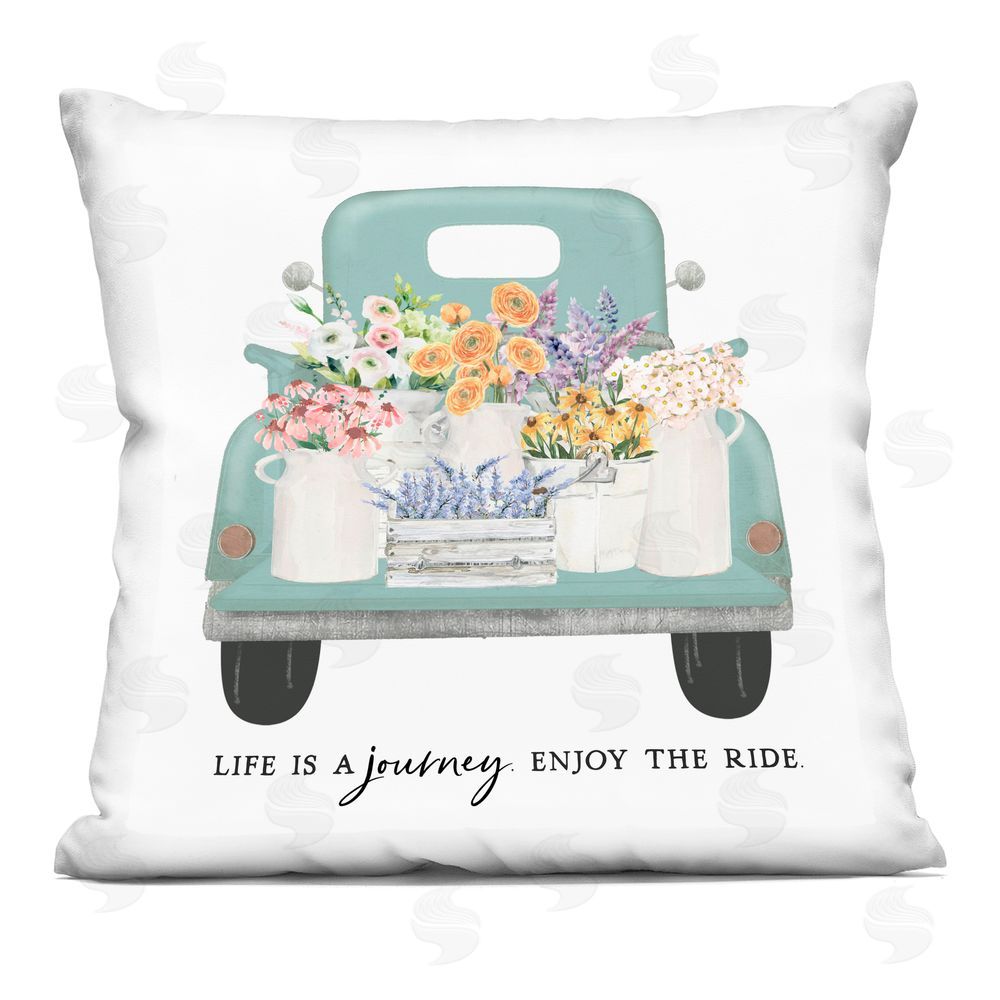 Lettered and Lined Enjoy Ride Floral Truck Square Printed Throw Pillow
