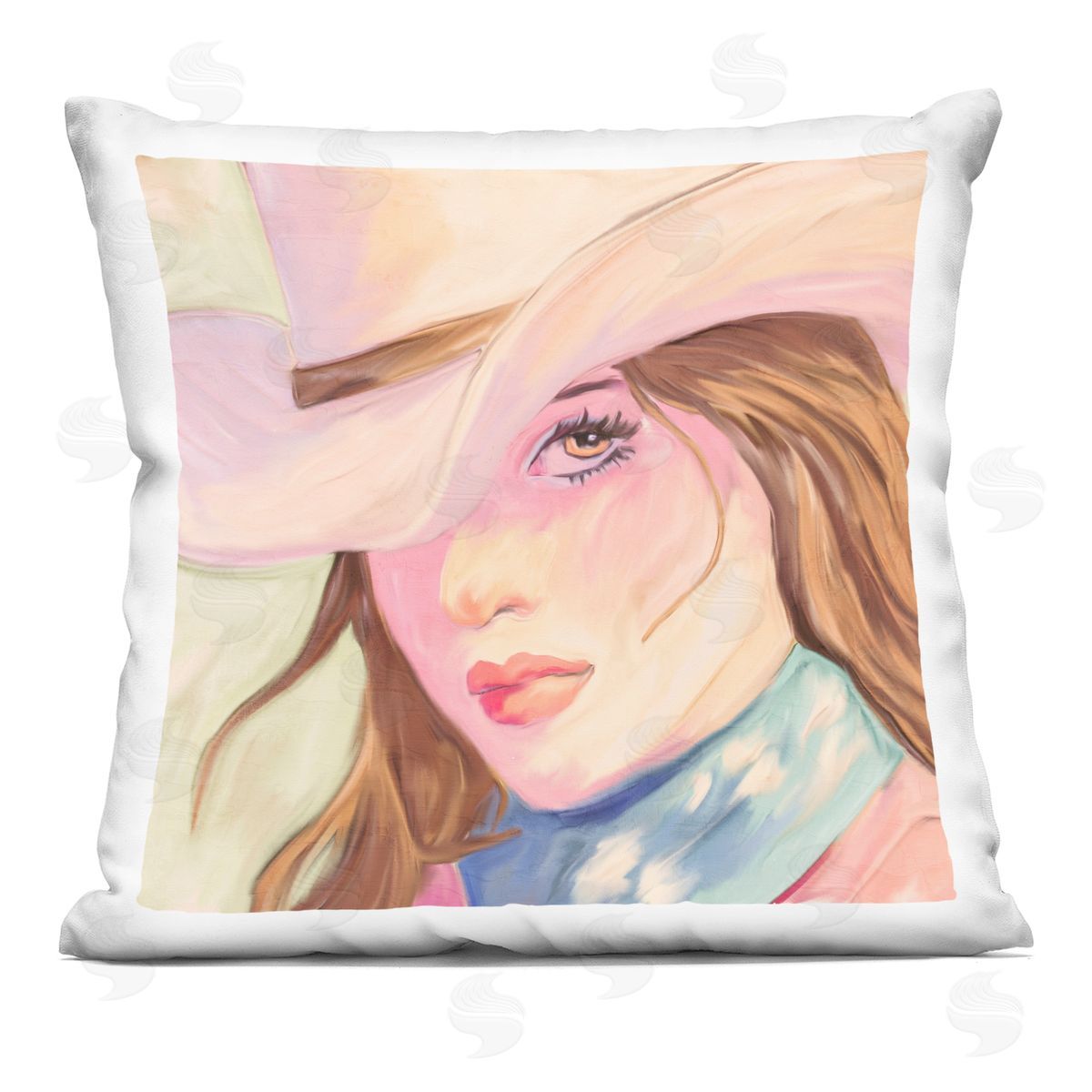 Kim Allen Pastel Cowgirl Brunette Square Printed Throw Pillow