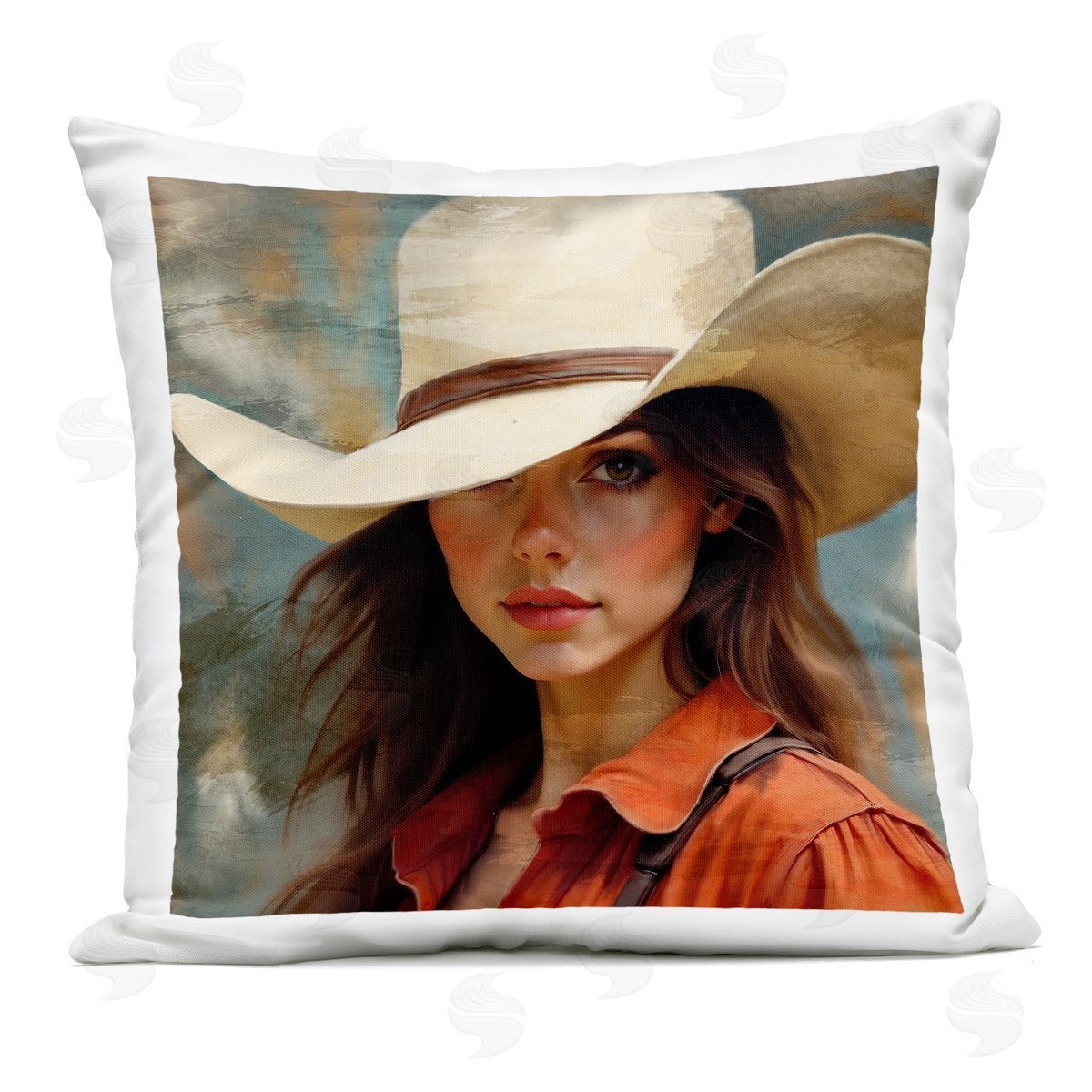 Kim Allen Cowgirl Gaze Beneath Hat Outdoor Square Printed Throw Pillow
