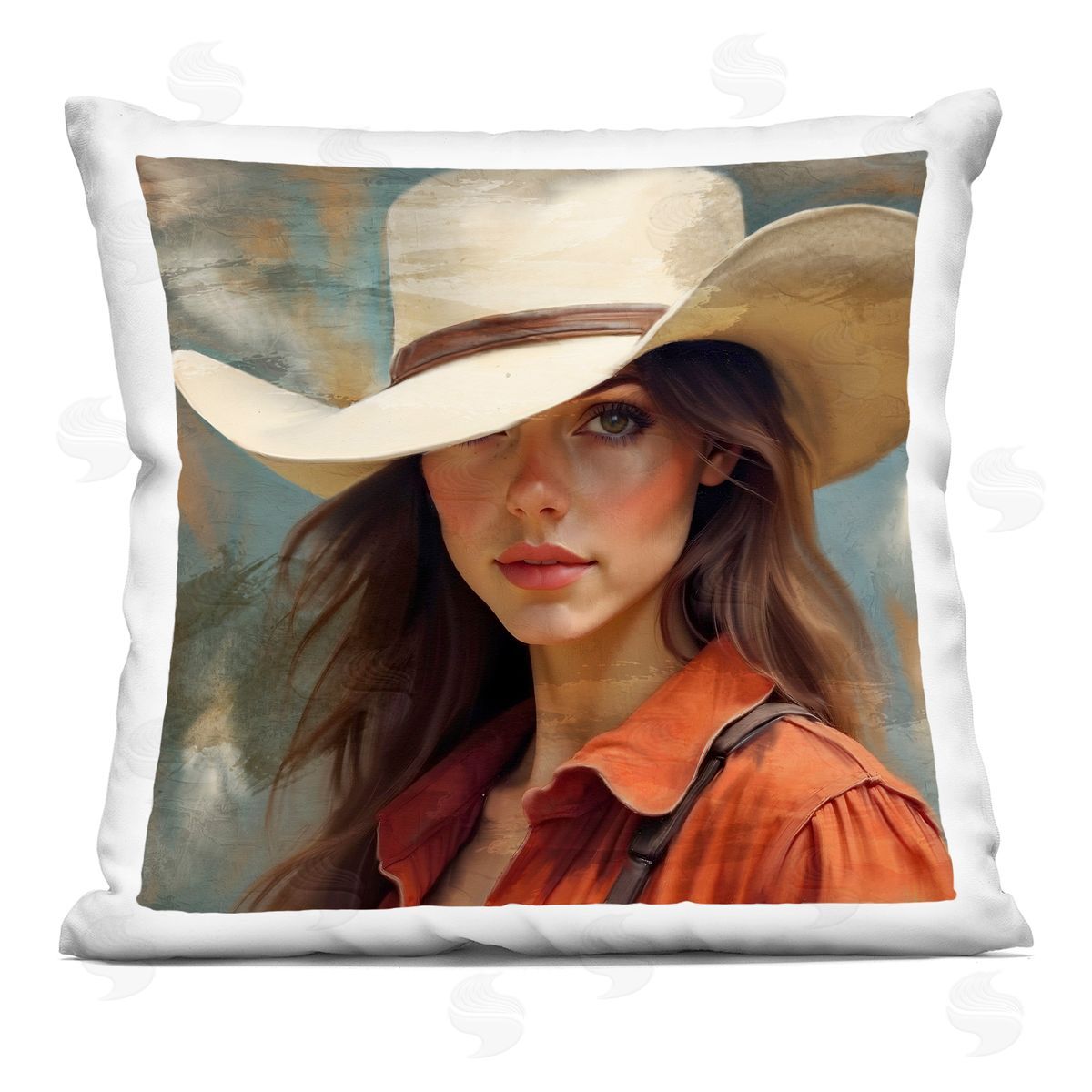 Kim Allen Cowgirl Gaze Beneath Hat Square Printed Throw Pillow