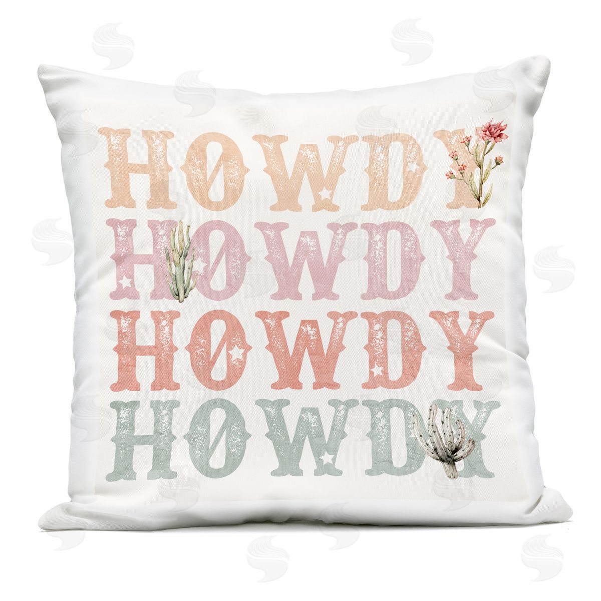 Kim Allen Vintage Howdy Rainbow Text Outdoor Square Printed Throw Pillow