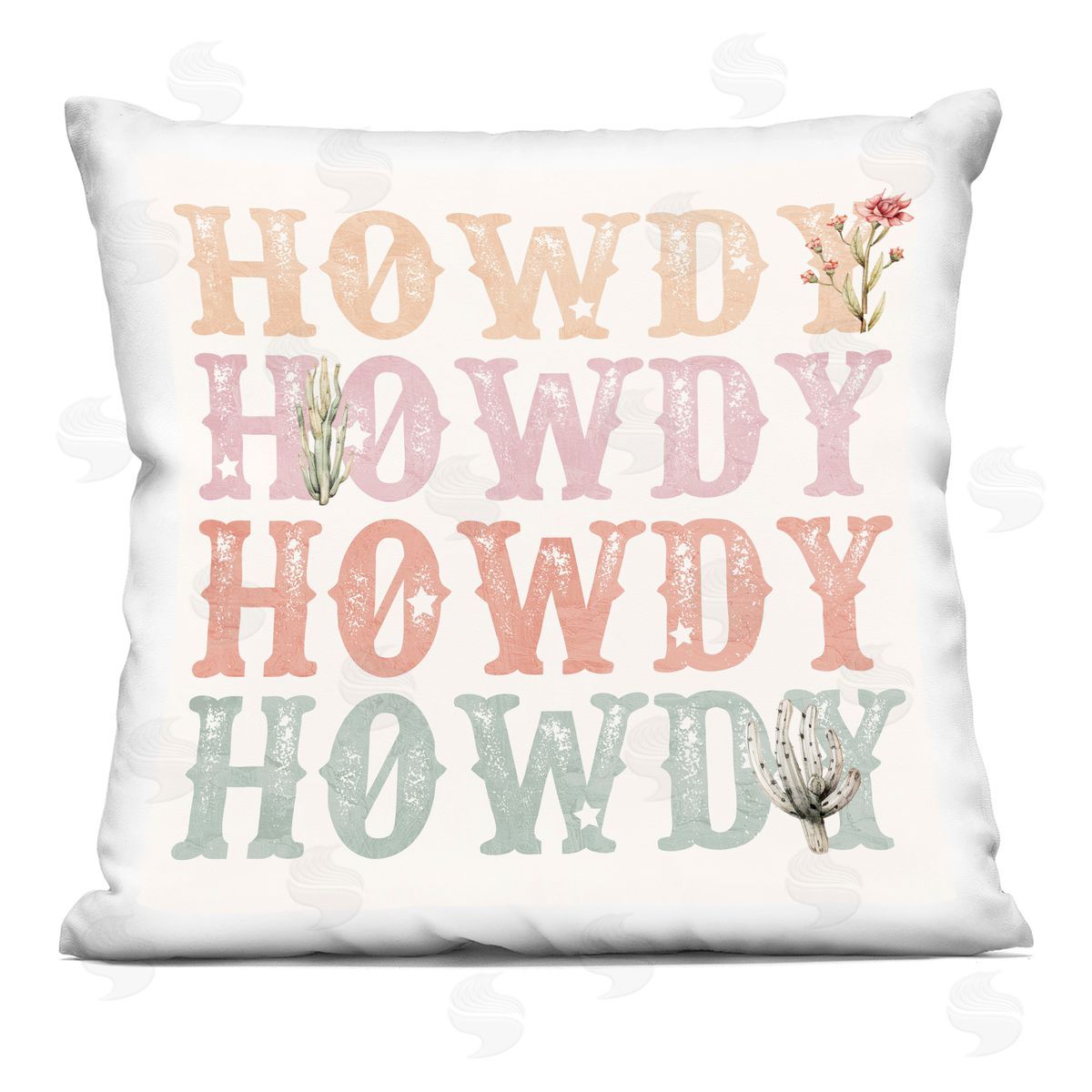 Kim Allen Vintage Howdy Rainbow Text Square Printed Throw Pillow