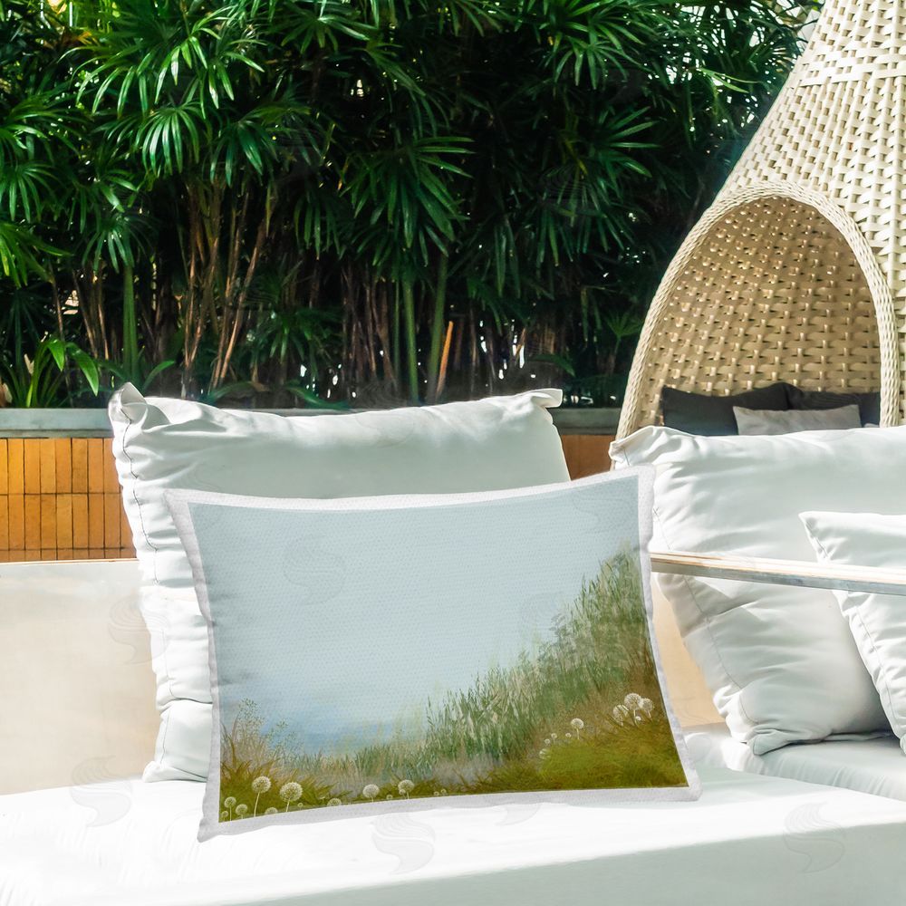 Renel Peters Misty Meadow Hill Outdoor Rectugular Printed Throw Pillow on Patio