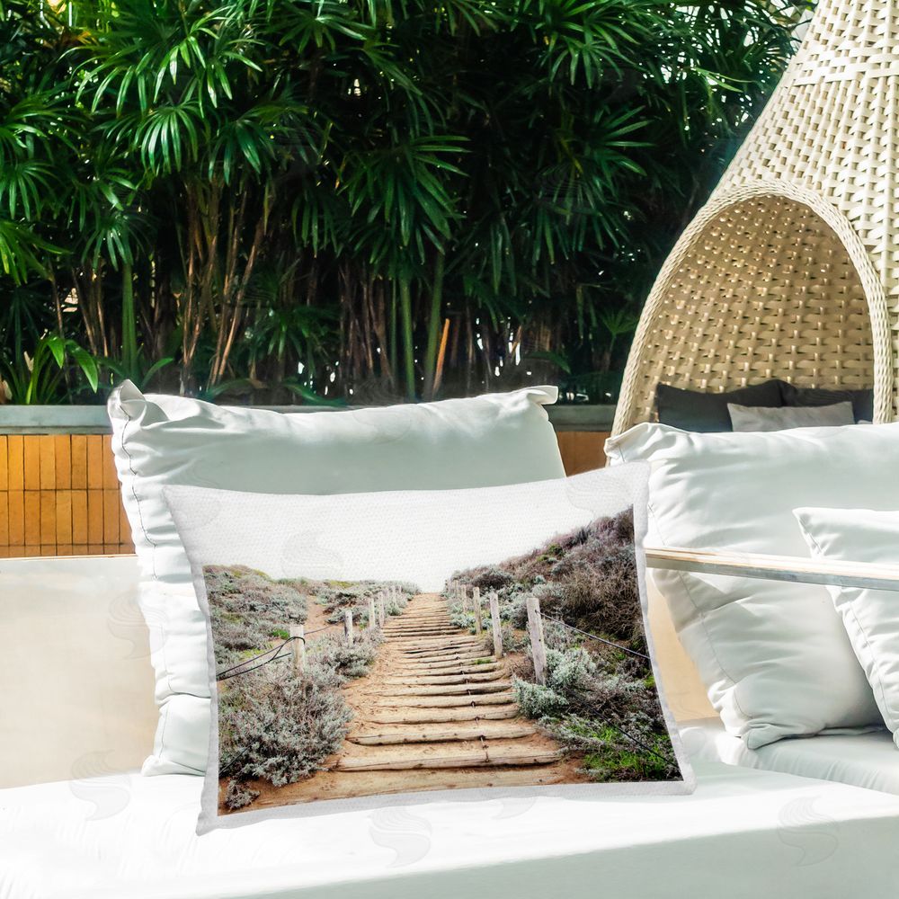 Leah Noel Art Wooden Stairway to Heaven Outdoor Rectugular Printed Throw Pillow on Patio