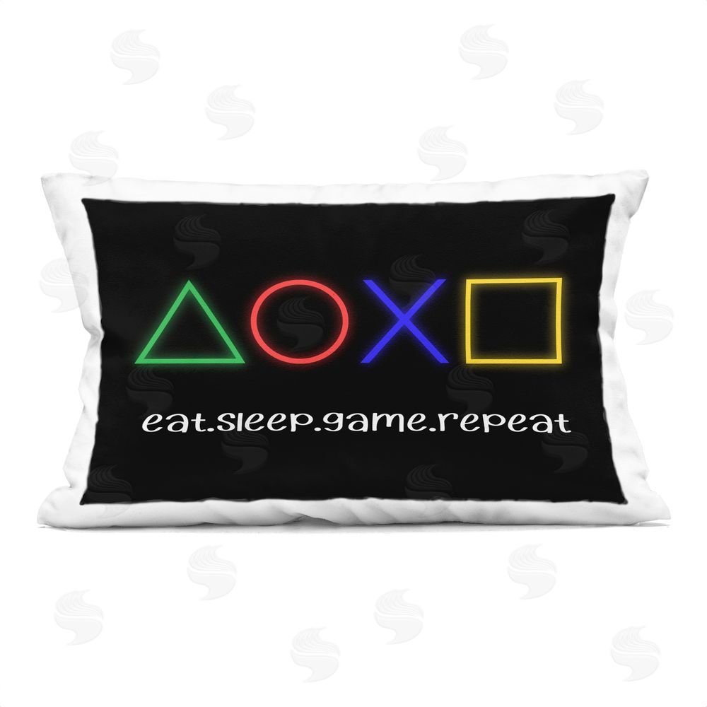 Christine Simpson Art Neon Gaming Symbols & Words Rectugular Printed Throw Pillow