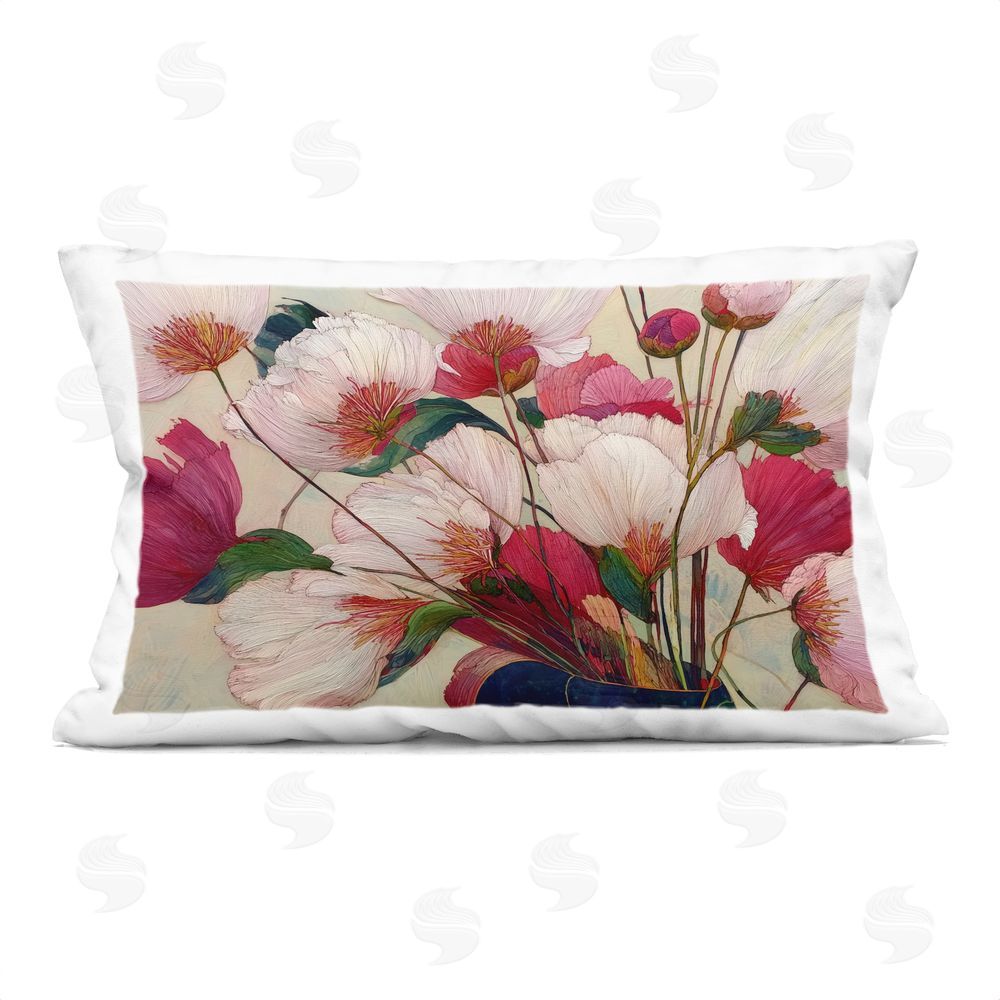 Annabelle Hall Lush Haiku Pink & White Flowers Rectugular Printed Throw Pillow