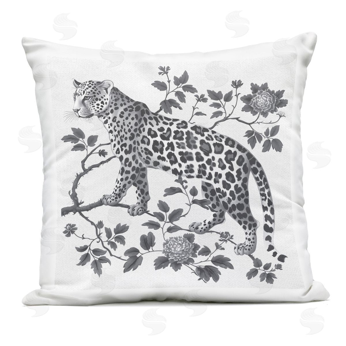 Lettered and Lined Monochrome Detail Leopard Outdoor Square Printed Throw Pillow