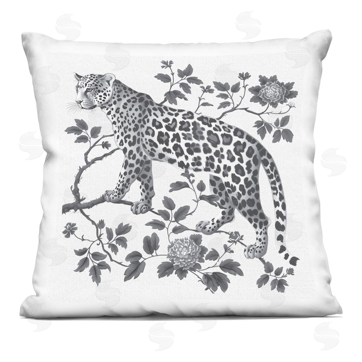 Lettered and Lined Monochrome Detail Leopard Square Printed Throw Pillow