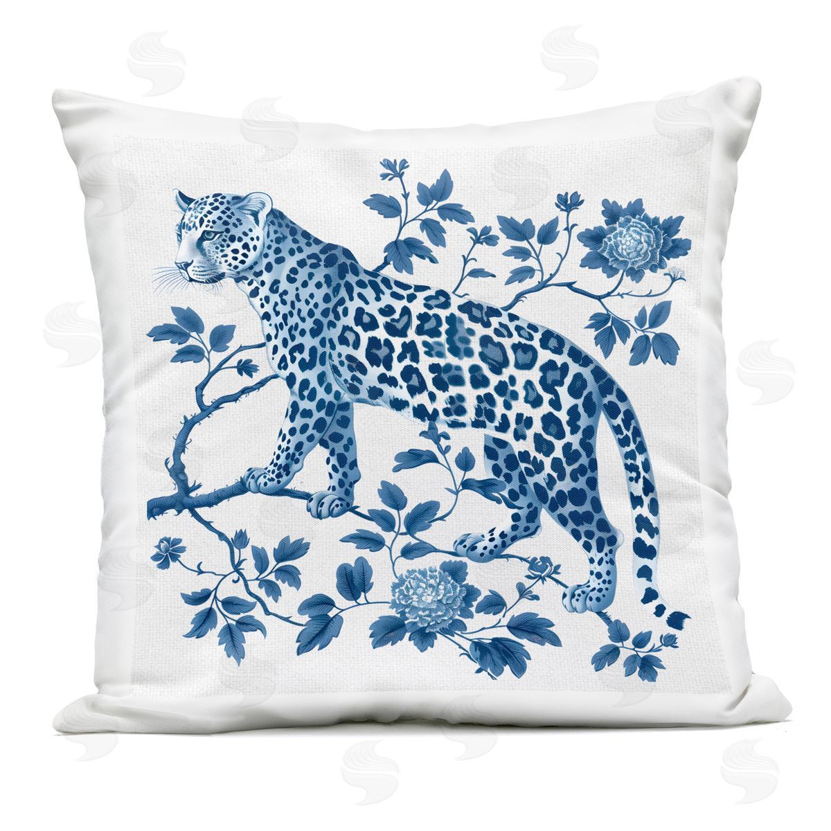 Lettered and Lined Traditional Ornate Floral Leopard Outdoor Square Printed Throw Pillow