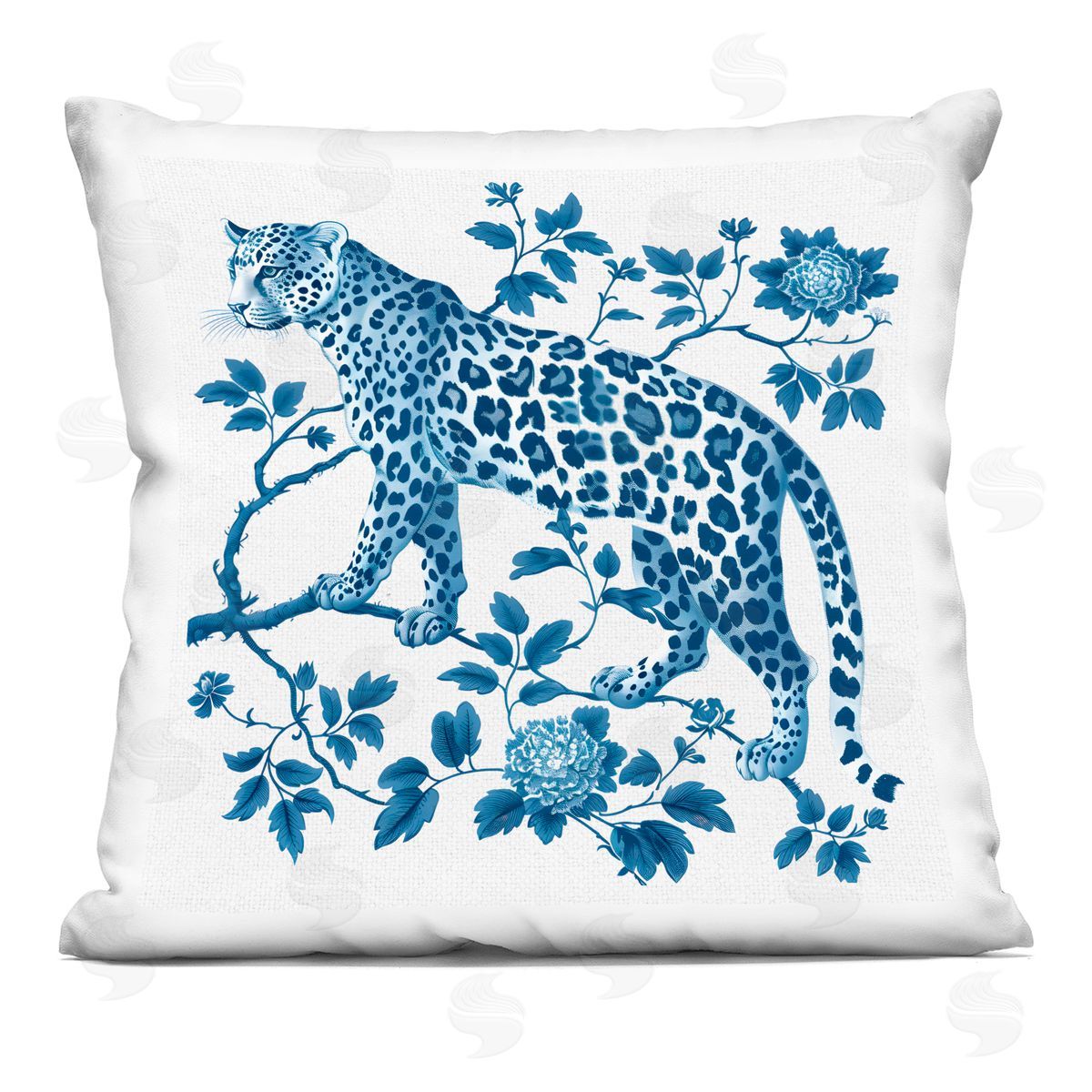 Lettered and Lined Traditional Ornate Floral Leopard Square Printed Throw Pillow