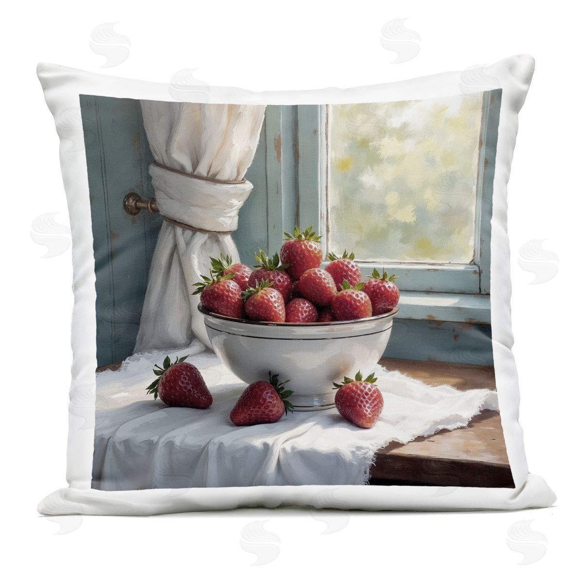Lettered and Lined Strawberry Harvest in Window Outdoor Square Printed Throw Pillow
