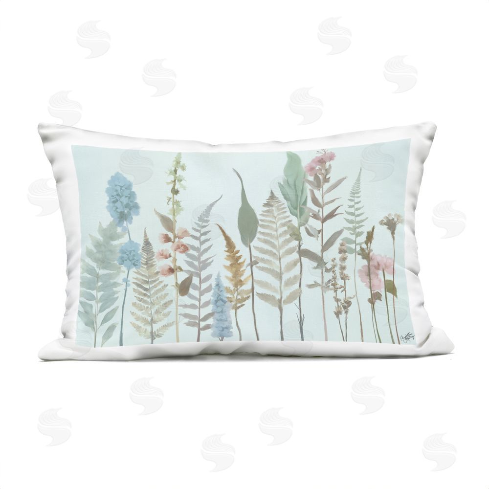 Elizabeth Medley Cool Toned Fall Botanicals Outdoor Rectugular Printed Throw Pillow