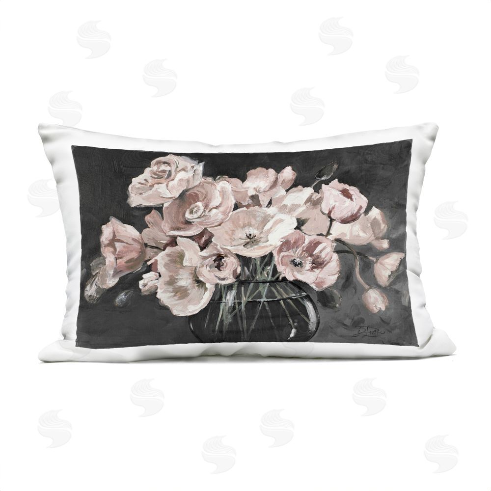 Patricia Pinto Dark Clear Vase Flowers Outdoor Rectugular Printed Throw Pillow