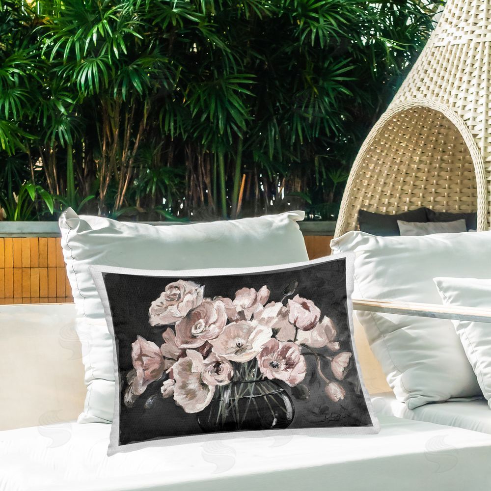 Patricia Pinto Dark Clear Vase Flowers Outdoor Rectugular Printed Throw Pillow on Patio