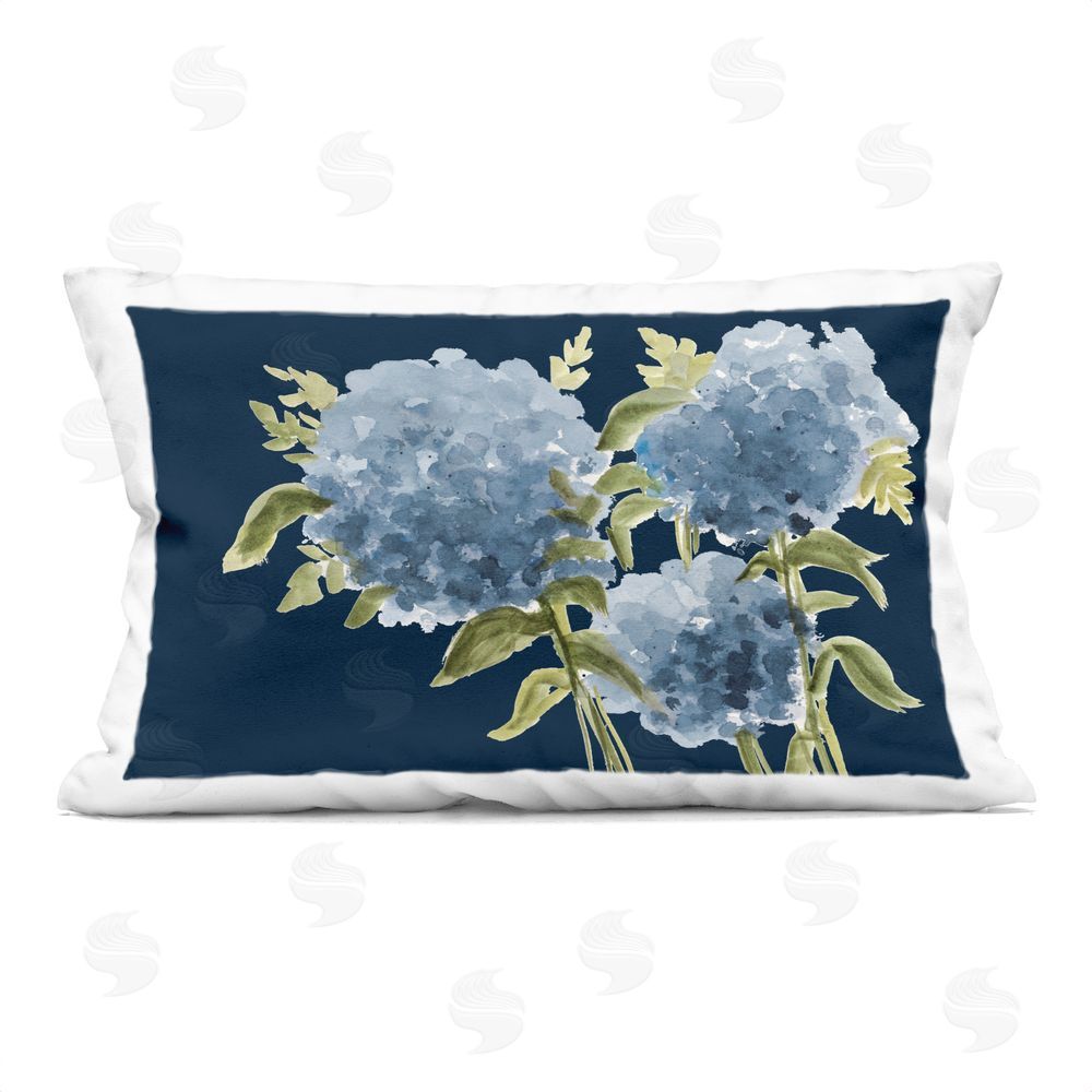Janice Gaynor Blue Toned Hydrangeas Trio Rectugular Printed Throw Pillow