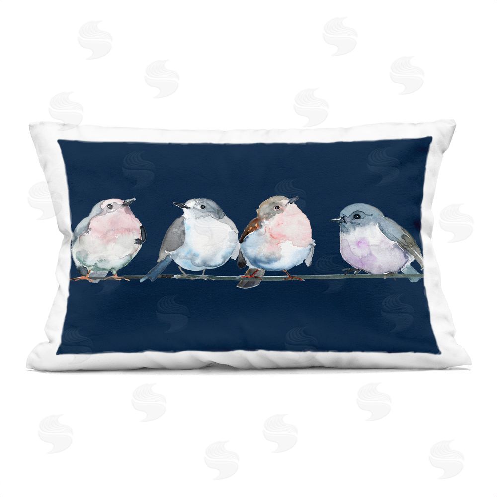 Lorenzo Collective Perched Foursome on Blue Rectugular Printed Throw Pillow