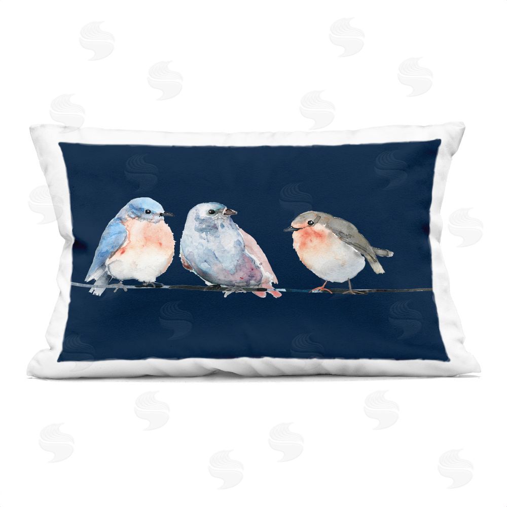 Lorenzo Collective Perched Trio on Blue Rectugular Printed Throw Pillow