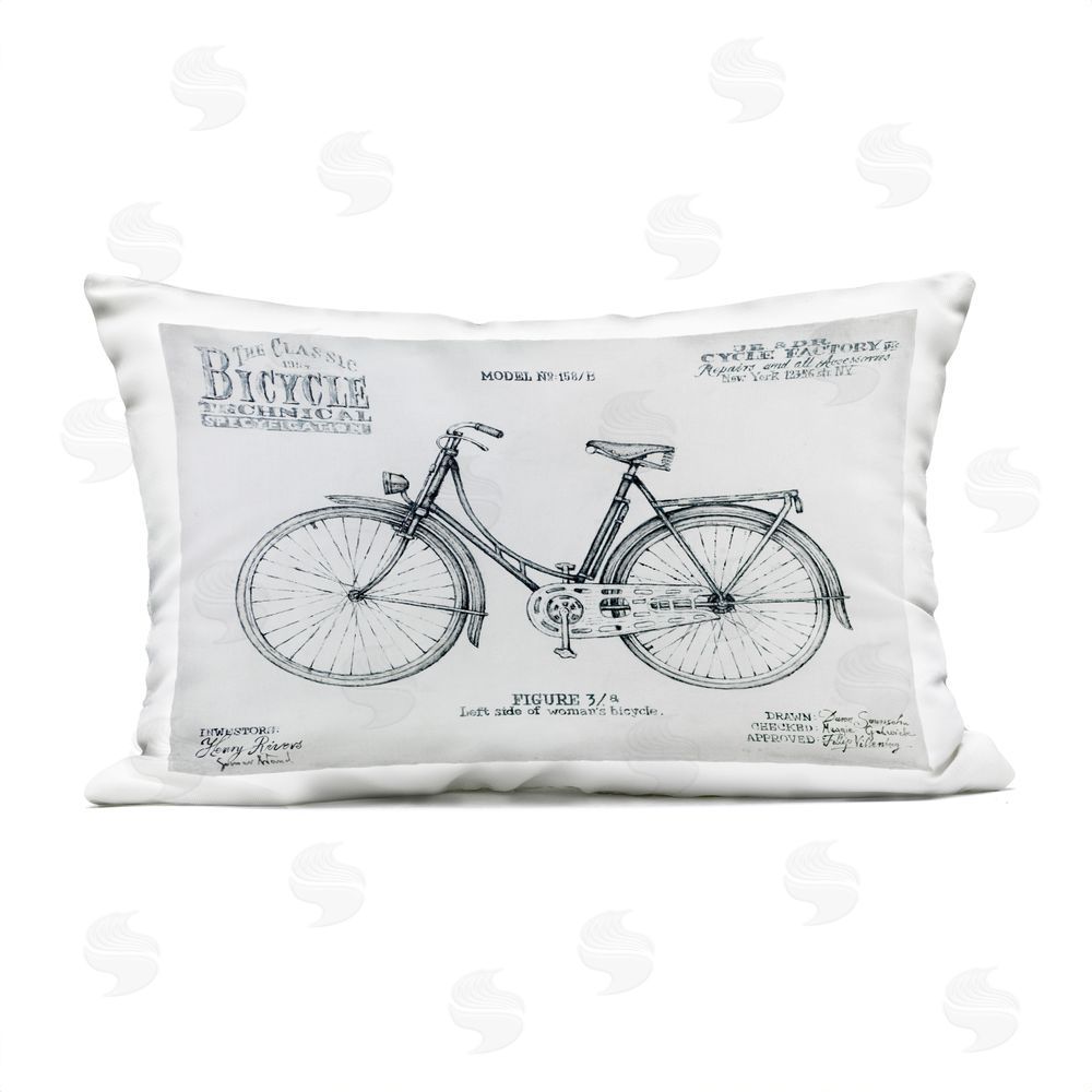Lorenzo Collective Classic Bicycle Blueprint Diagram Outdoor Rectugular Printed Throw Pillow