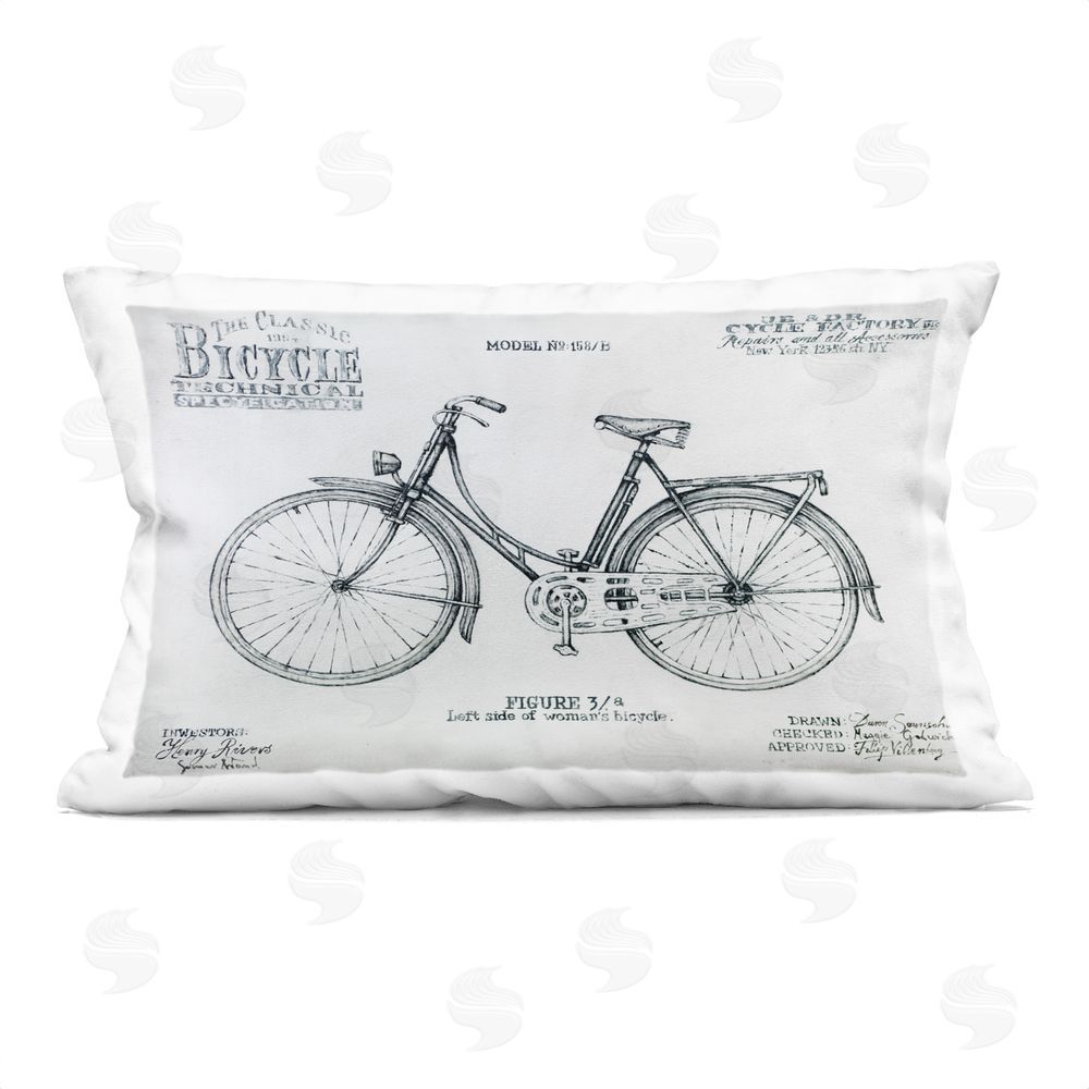 Lorenzo Collective Classic Bicycle Blueprint Diagram Rectugular Printed Throw Pillow
