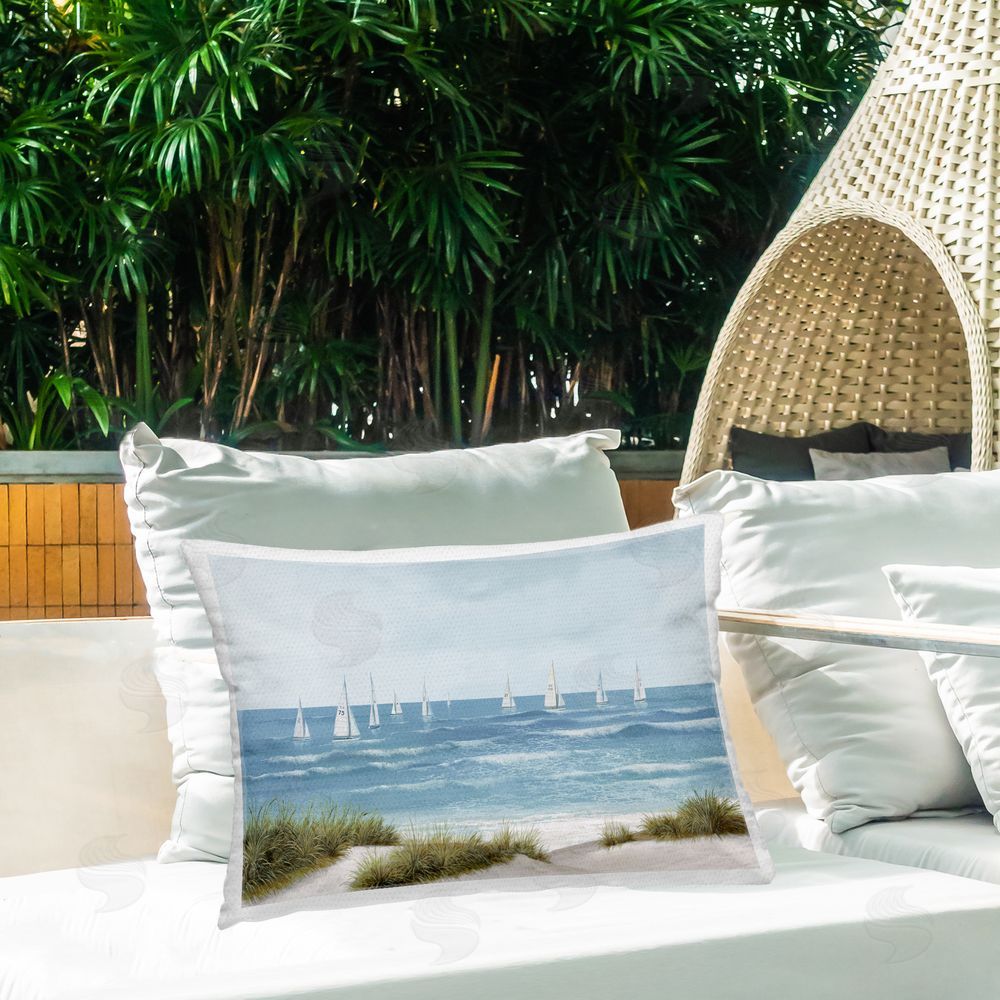 Lorenzo Collective Sail Away Boat Regatta Outdoor Rectugular Printed Throw Pillow on Patio
