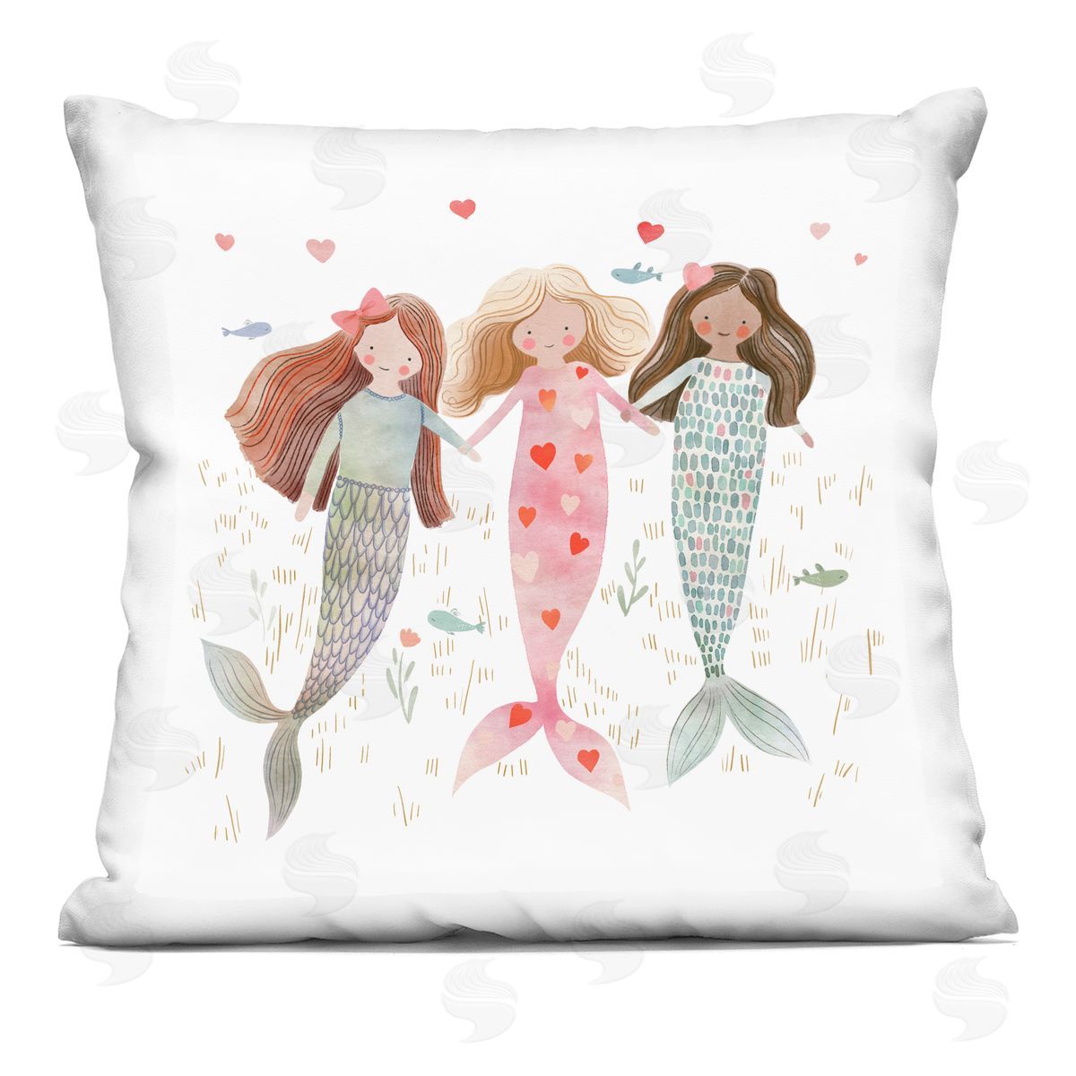 Leah Straatsma Trio of Mermaids Friendship Square Printed Throw Pillow