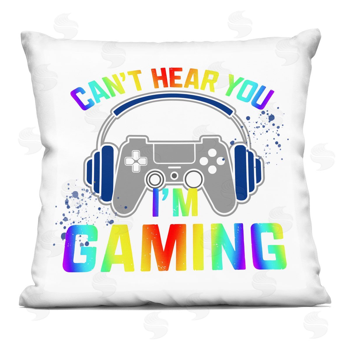 Kim Allen Rainbow Can't Hear You Gaming Square Printed Throw Pillow