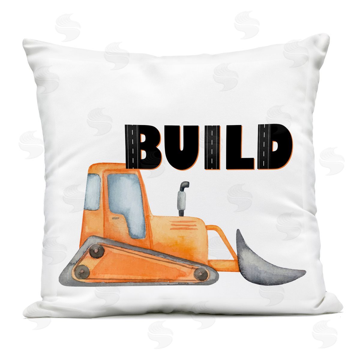 Kim Allen Build with Orange Bulldozer Outdoor Square Printed Throw Pillow