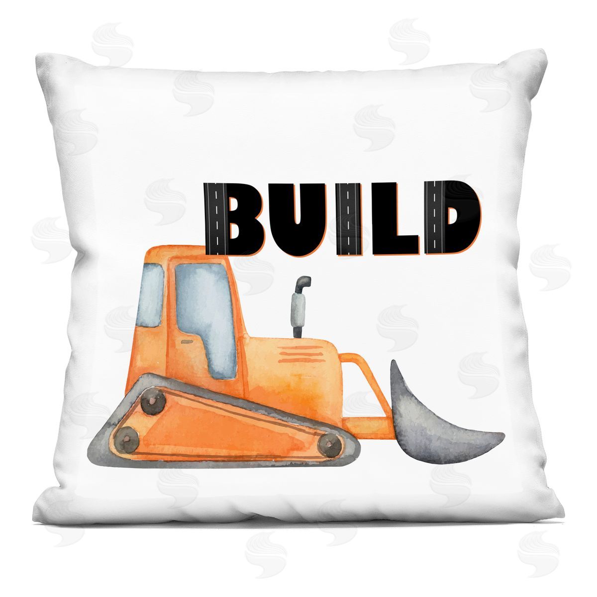 Kim Allen Build with Orange Bulldozer Square Printed Throw Pillow