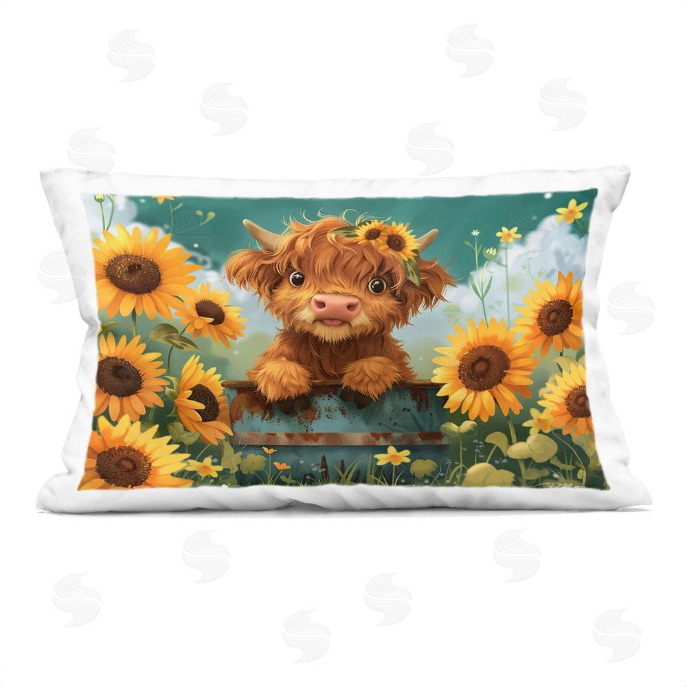 Momart Cute Happy Highland Cow Rectugular Printed Throw Pillow