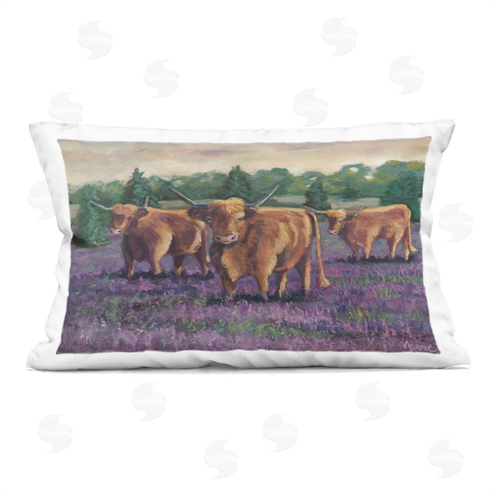 Marnie Bourque Purple Fields & Cows Rectugular Printed Throw Pillow