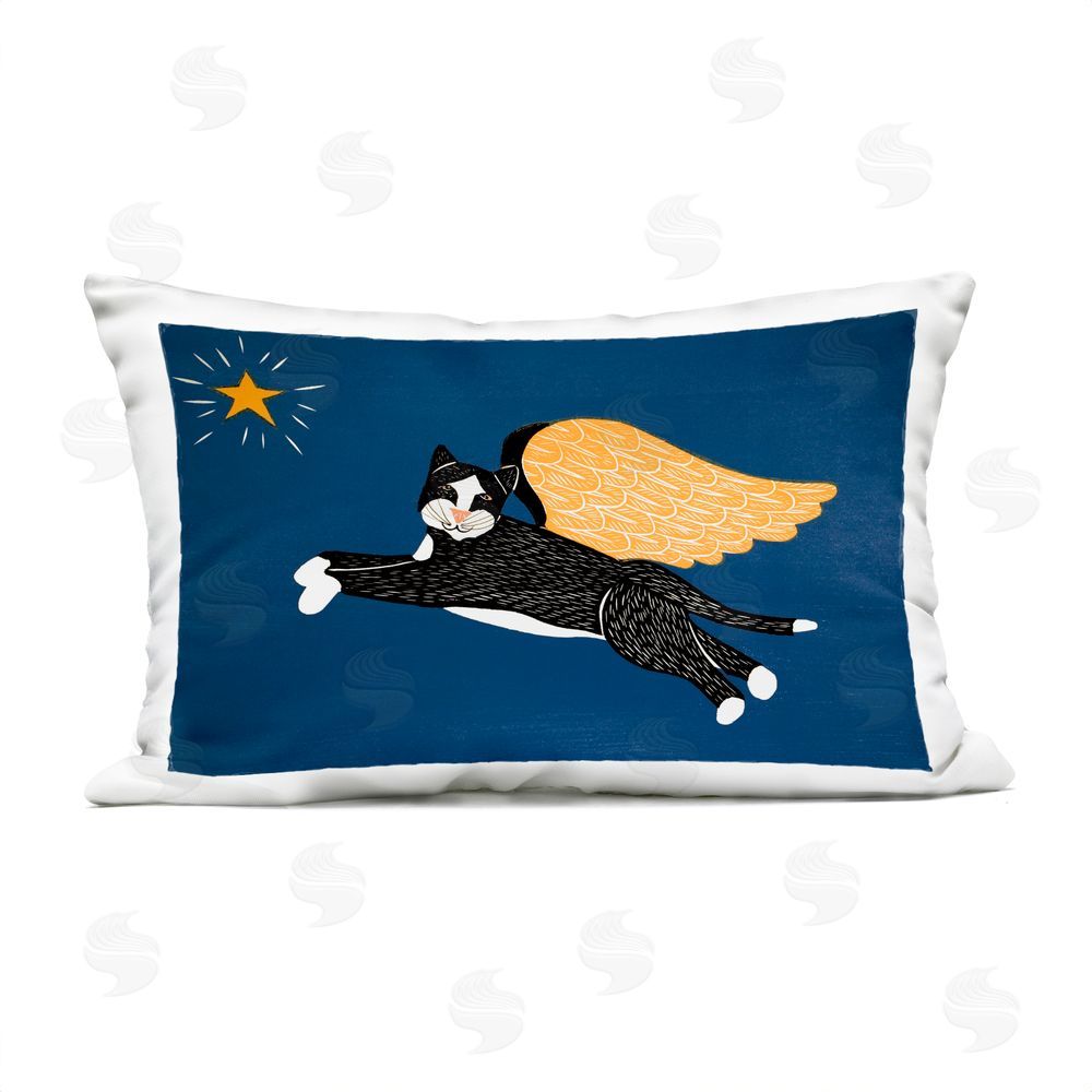 Stephen Huneck Angel Cat with Star Outdoor Rectugular Printed Throw Pillow