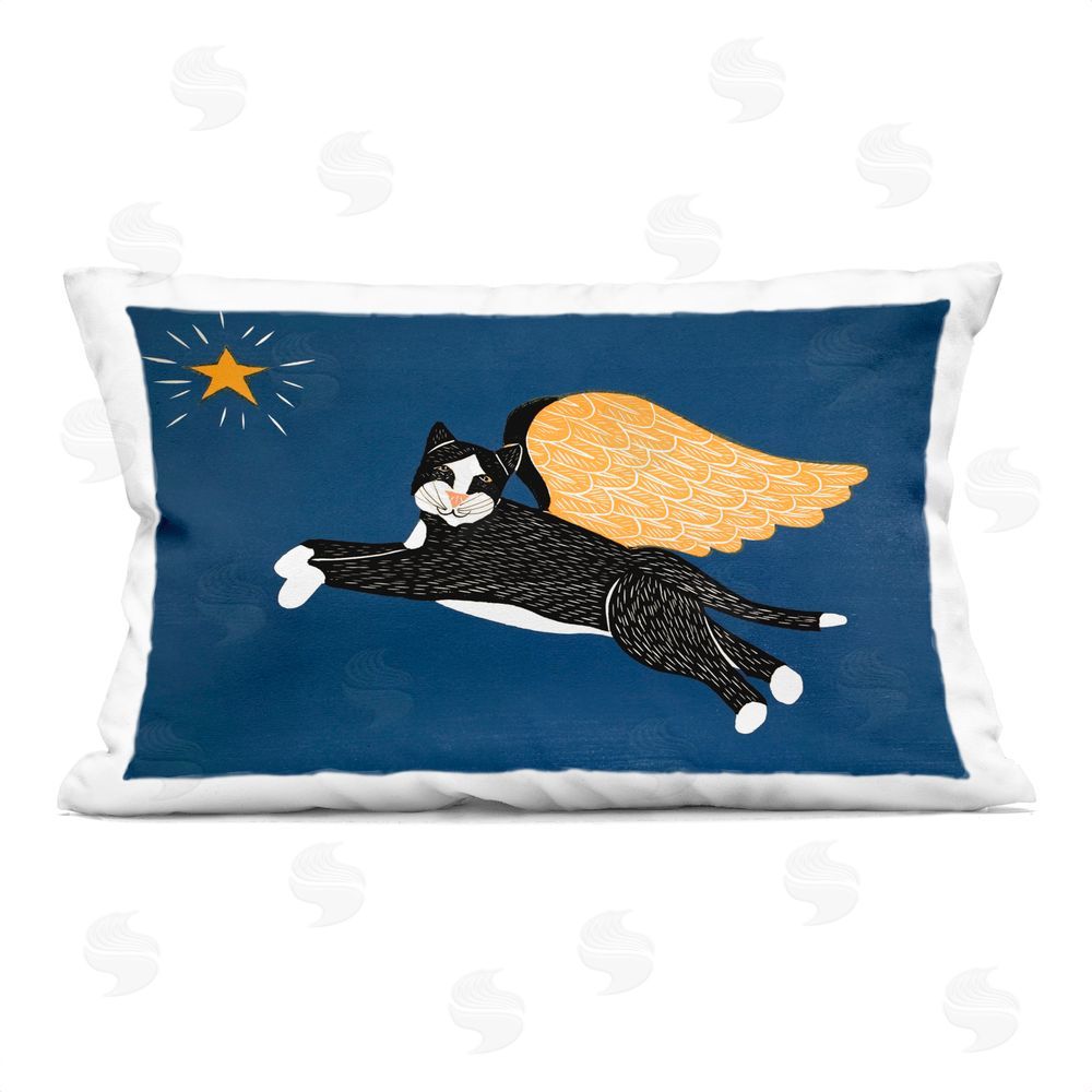 Stephen Huneck Angel Cat with Star Rectugular Printed Throw Pillow