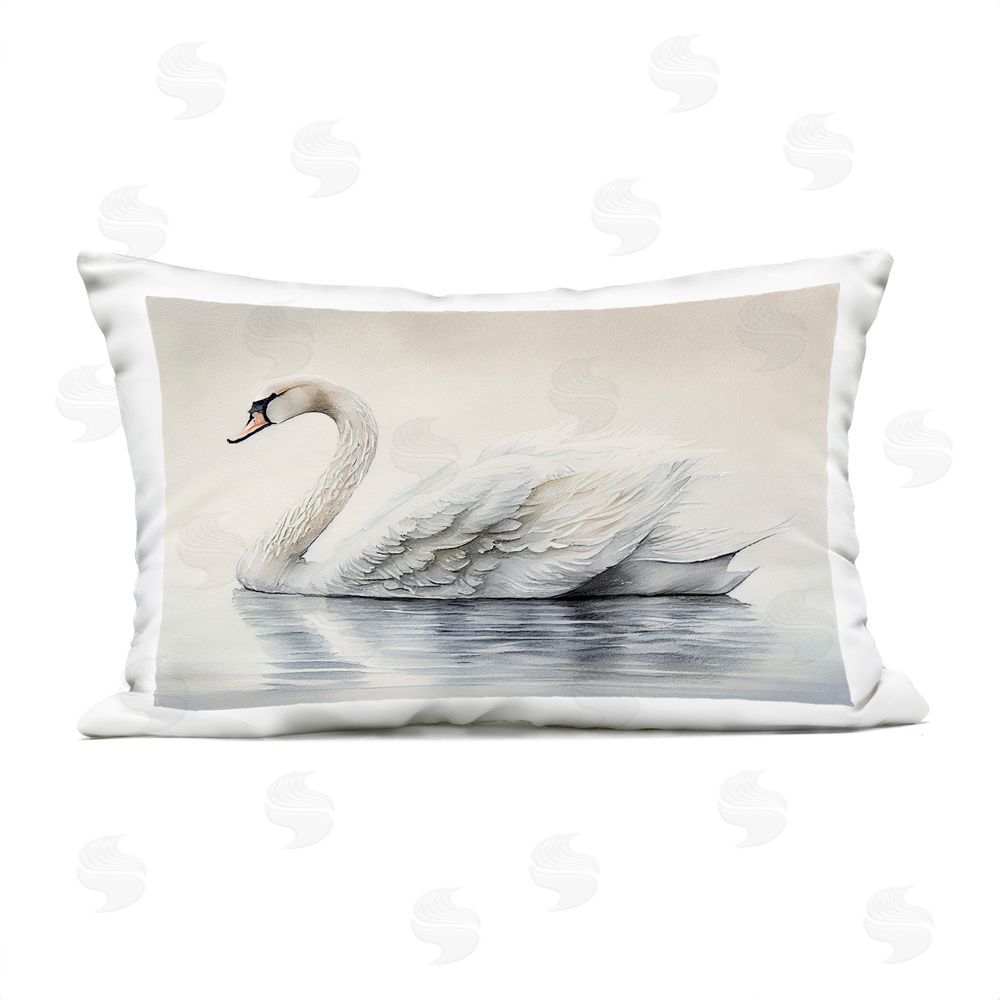 Sasha Elegant Floating Swan Outdoor Rectugular Printed Throw Pillow