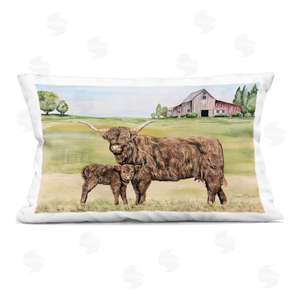 Jean Plout Highland Cow And Calf Rectugular Printed Throw Pillow