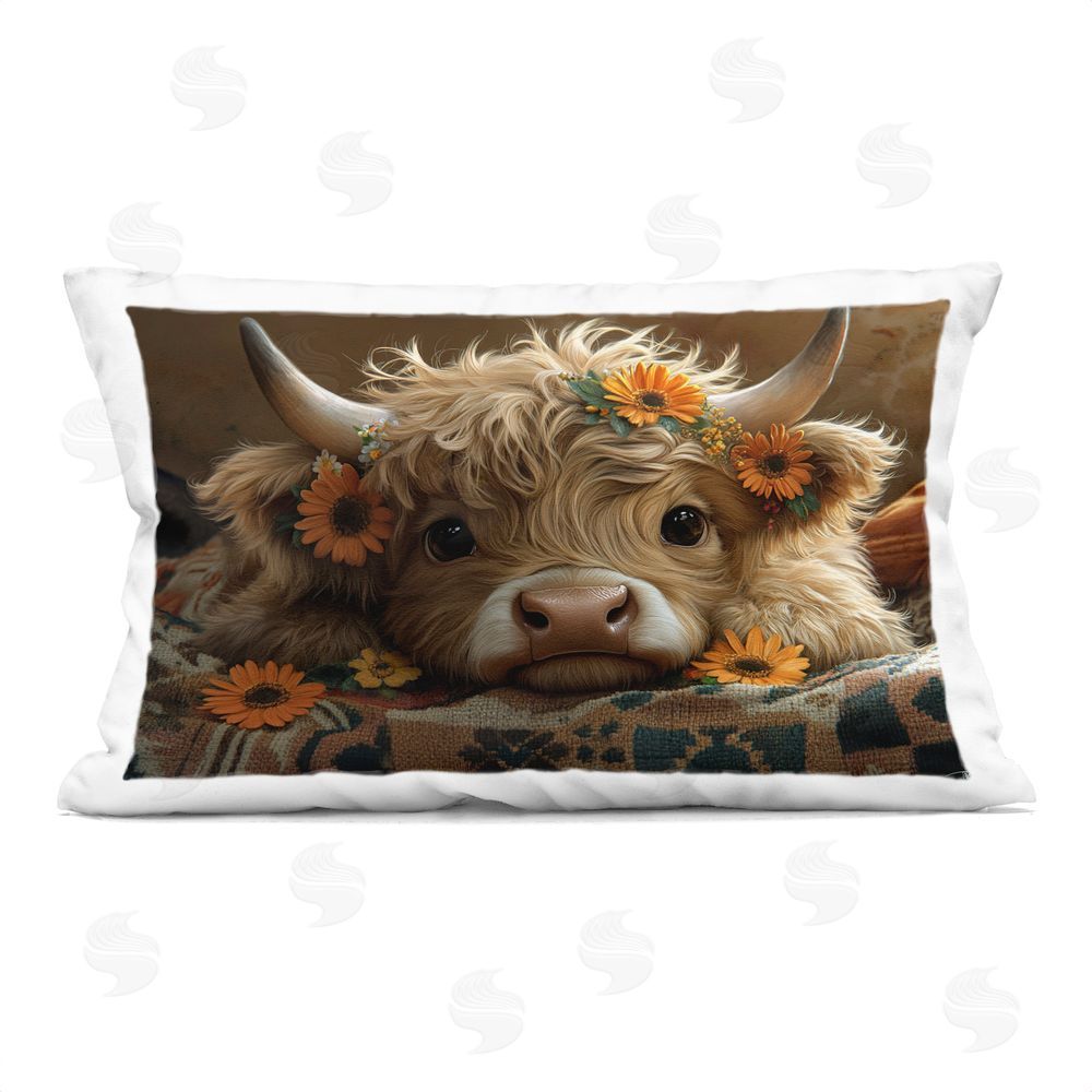 Momart Adorable Flower Bedecked Cattle Rectugular Printed Throw Pillow