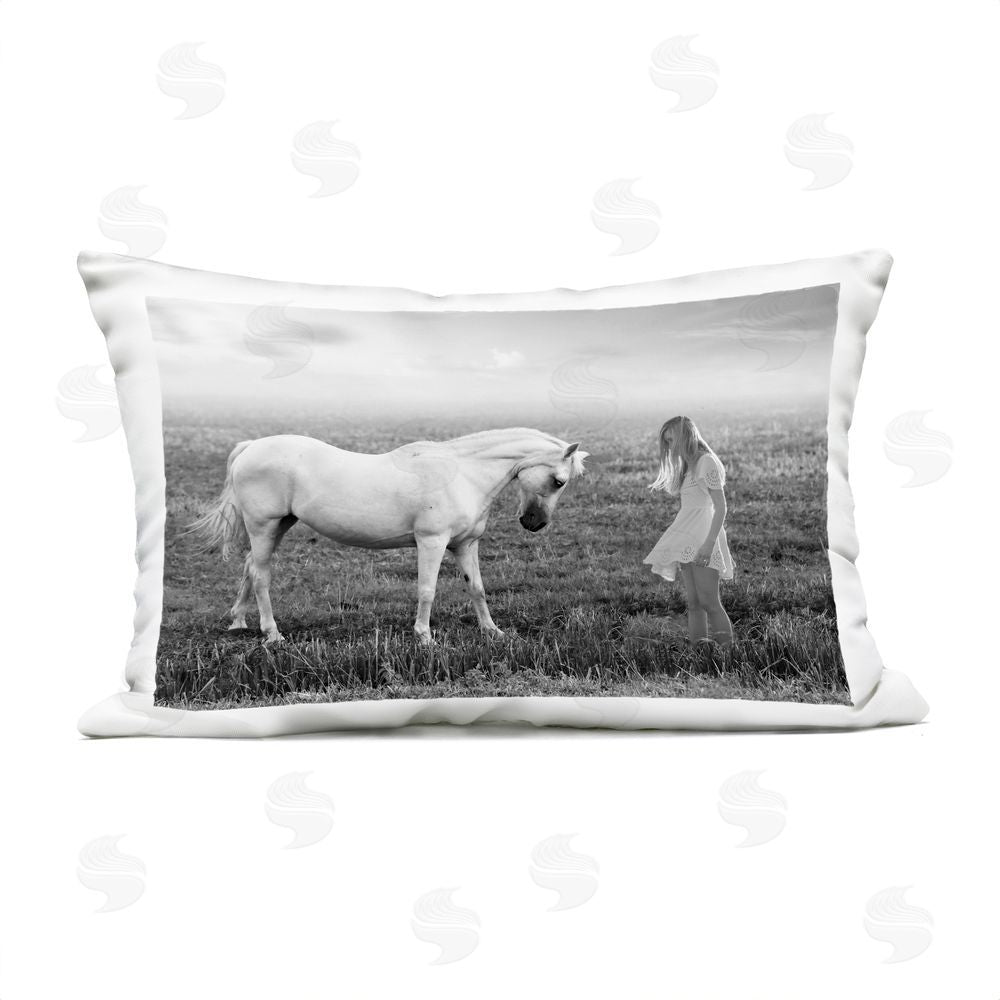 Ata Alishahi Her White Horse Outdoor Rectugular Printed Throw Pillow