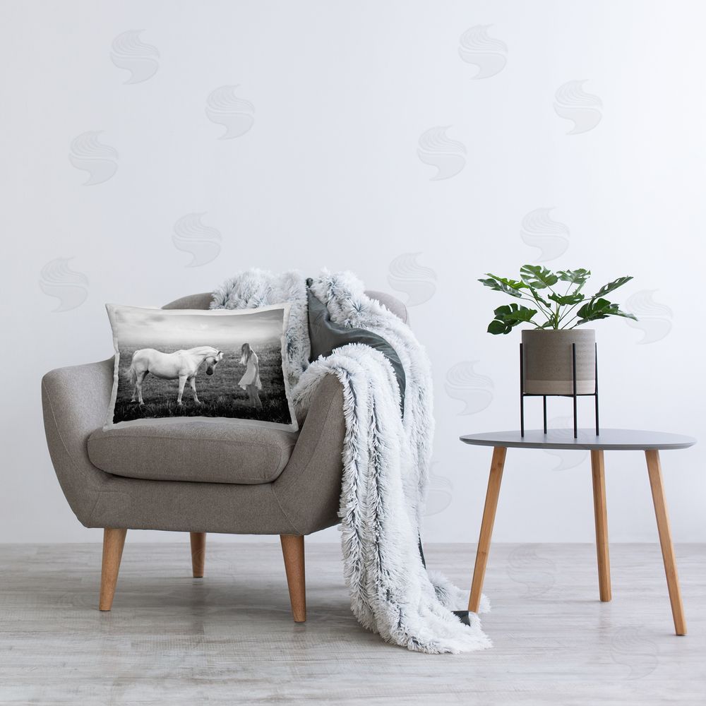 Ata Alishahi Her White Horse Rectugular Printed Throw Pillow on Chair