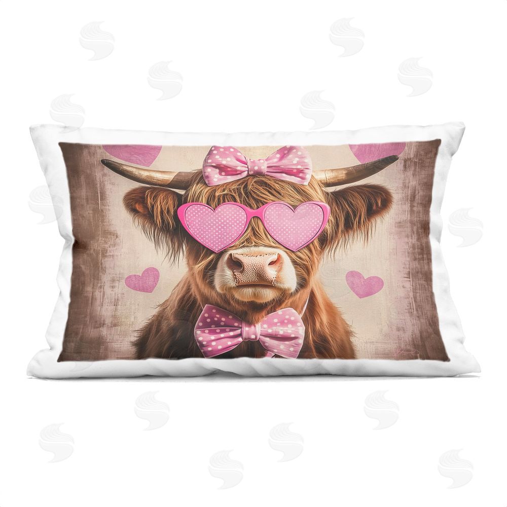 Shawna Stewart Cute Cattle Pink Hearts Rectugular Printed Throw Pillow
