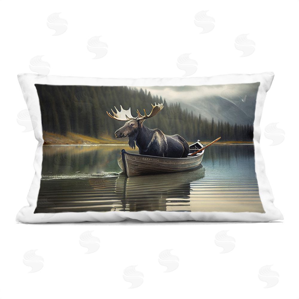 Sasha Moose in Canoe Tranquility Rectugular Printed Throw Pillow
