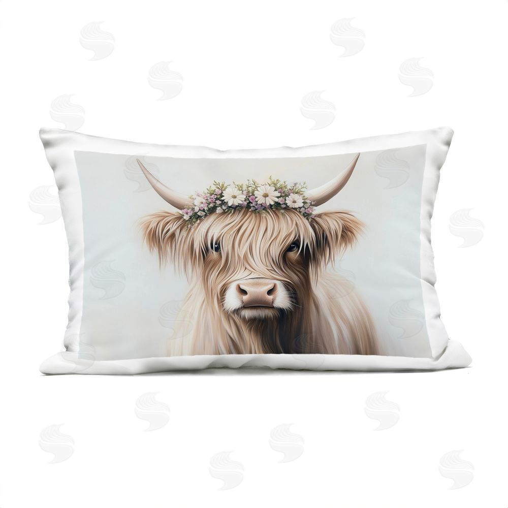 Shawna Stewart Shaggy Cattle Floral Crown Outdoor Rectugular Printed Throw Pillow
