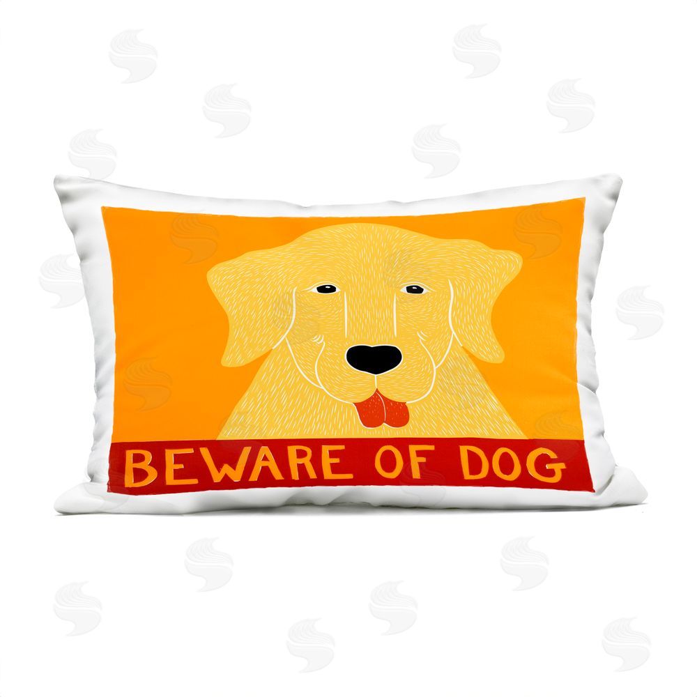 Stephen Huneck Beware Of Dog Yellow & Red Outdoor Rectugular Printed Throw Pillow