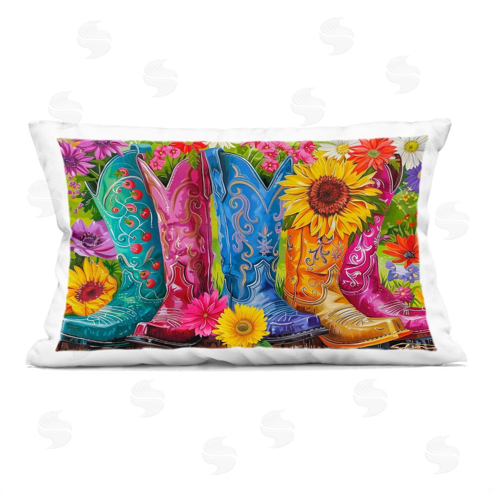 Shawna Stewart Cowboy Boots and Sunflowers Rectugular Printed Throw Pillow